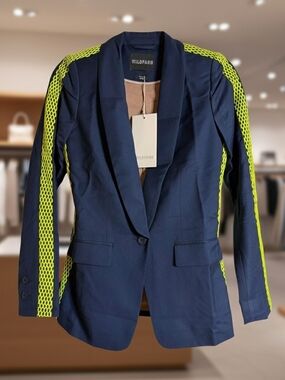 WILDFANG Navy Blazer with Neon Yellow Mesh Trim